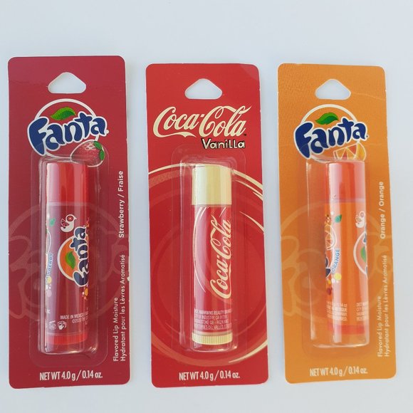 Lot of 3  Fanta Strawberry + Coca-Cola + Fanta Orange Lip Balms - Picture 2 of 5